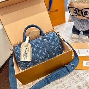 Blue Denim Monogram Mini Duffle Bag